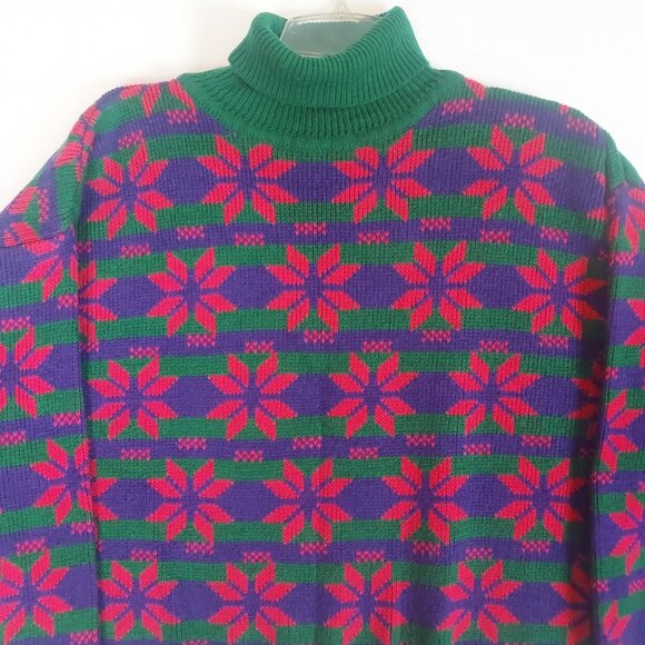 Vintage Objectives Knit Sweater Vibrant Flower Snowflake Chunky Heavy - Picture 2 of 8